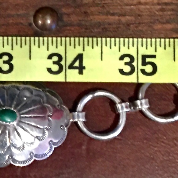 Vintage Navajo Handmade Concho Stamped Sterling Silver Malachite Belt Med Adjust - Picture 15 of 15